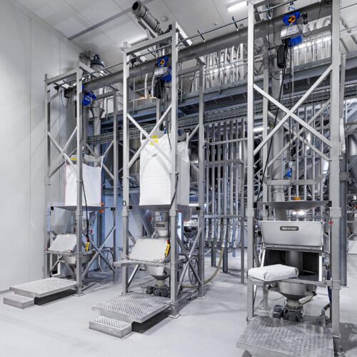 Daxner Big-Bag Entleerstation kombiniert mit Sackaufgabesystem Combined bag dump & big bag discharge station