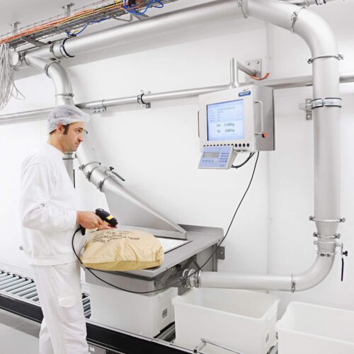 Daxner Sackaufgabestation Umwidmung Aufgabe Sackware in PU-Wannen, Einlagerung in das automatische Kleinkomponentenlager