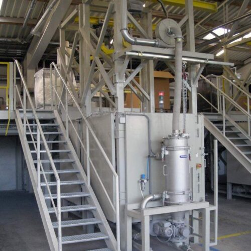 Daxner Neue Extrusionsanlage für die Herstellung von Folien mit Verarbeitung von Recyclingmaterial und Beimengung von Füllstoffteilen (Kreide). New extrusion system for polymer production with raw materials such as Calciumcarbonat and Talkum including the processing of recycled materials.