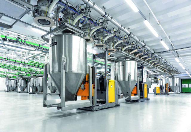 Vollautomatisches Absammelsystem mittels Daxner Container Systems DCS in Verbindung mit Fahrerlosem Transportsystem FTS Container