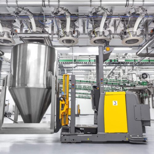 Fully automated collection system with Daxner Container Systems DCS and Automatic Guided Vehicles