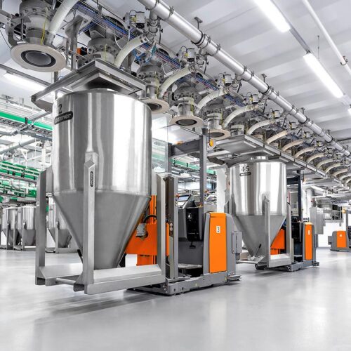 Daxner Fully automated collection system with Daxner Container Systems DCS in connection with the Automated Guided Vehicle system AGV